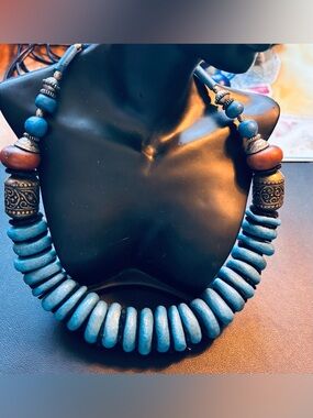 Fabulous Traditional Berber Turquoise Clay Necklace Atlas Mountains, N. Africa